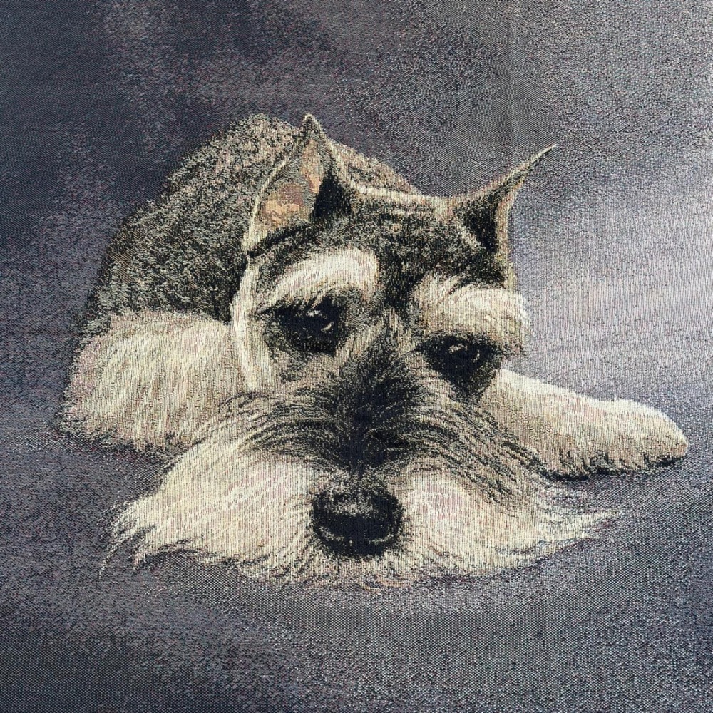 Picken Schnauzer Dog Woven Tapestry Throw Blanket Fringed Edge Grey 60x48‎